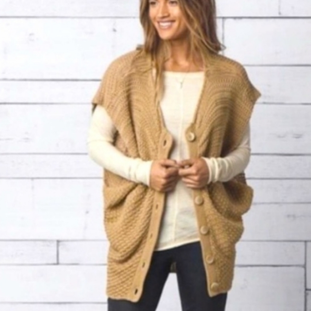 Prana Tan Button-Up Cardigan Sweater